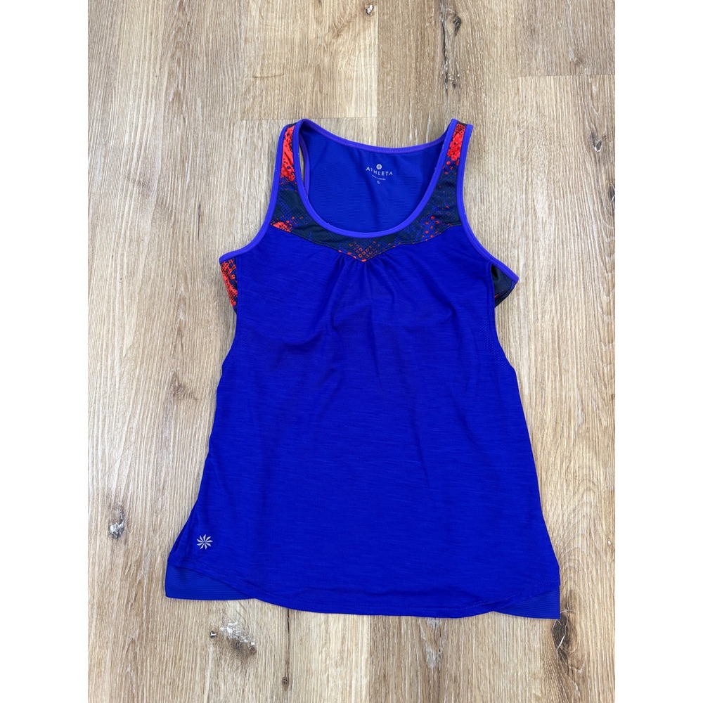 Athleta Tank Top Womens S Blue Built-in Bra Racerback Mesh Activewear Sporty